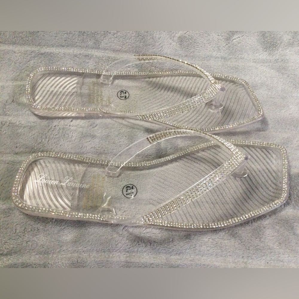 Lauren Lorraine Clear Rhinestone Jelly Sandals Size 7.5 - Picture 4 of 8
